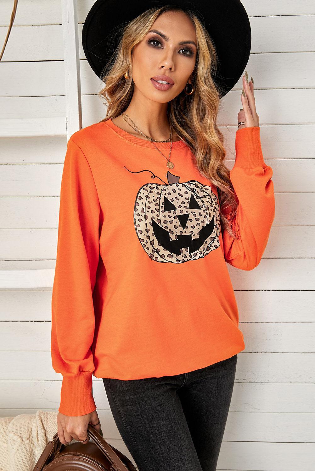 Halloween Leopard Pumpkin Face Sweatshirt BLUE ZONE PLANET