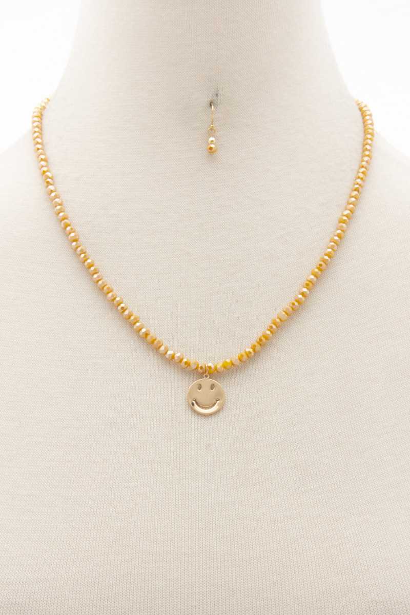 Happy Face Charm Beaded Necklace Blue Zone Planet