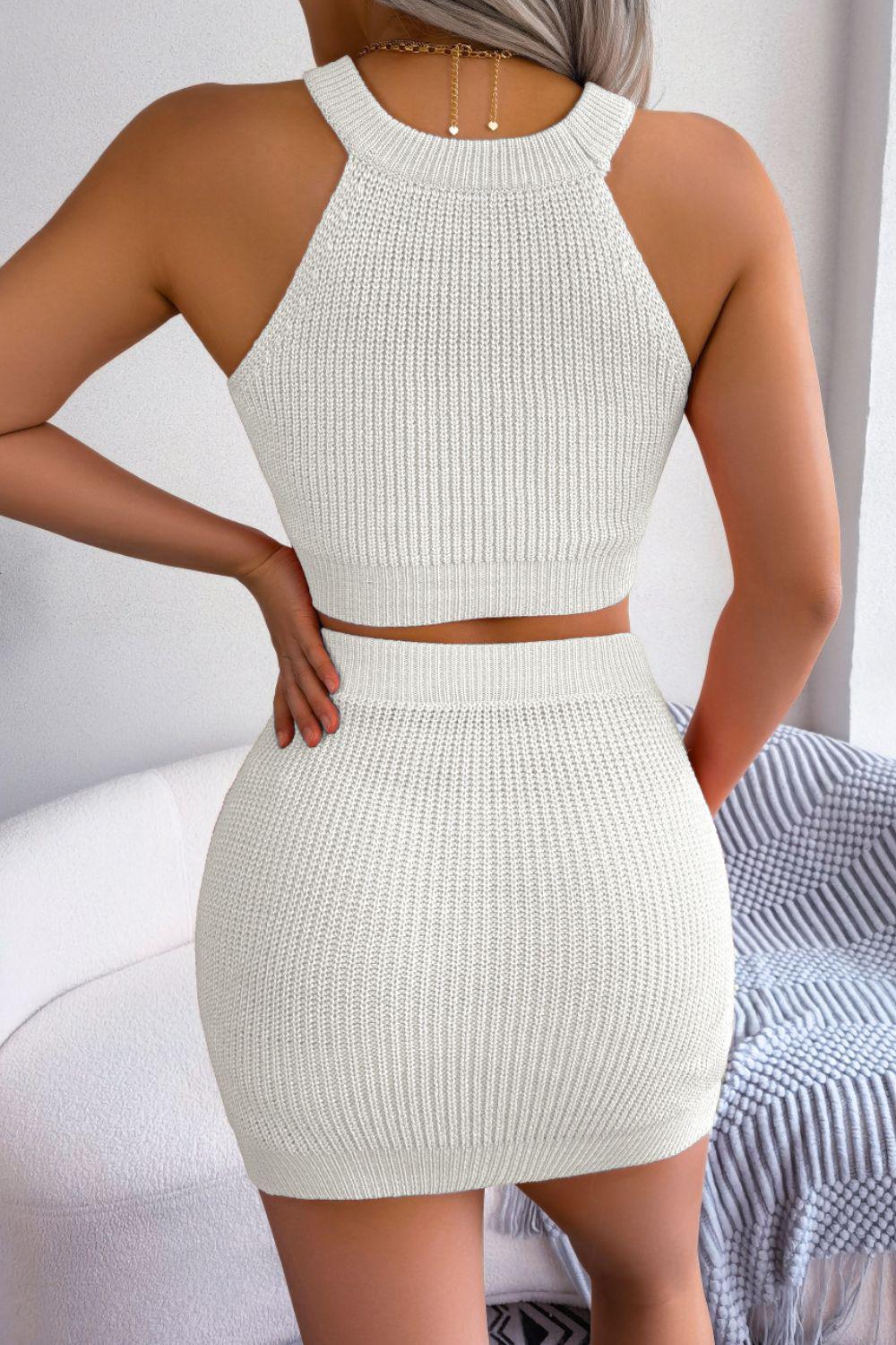 Heart Contrast Ribbed Sleeveless Knit Top and Skirt Set BLUE ZONE PLANET