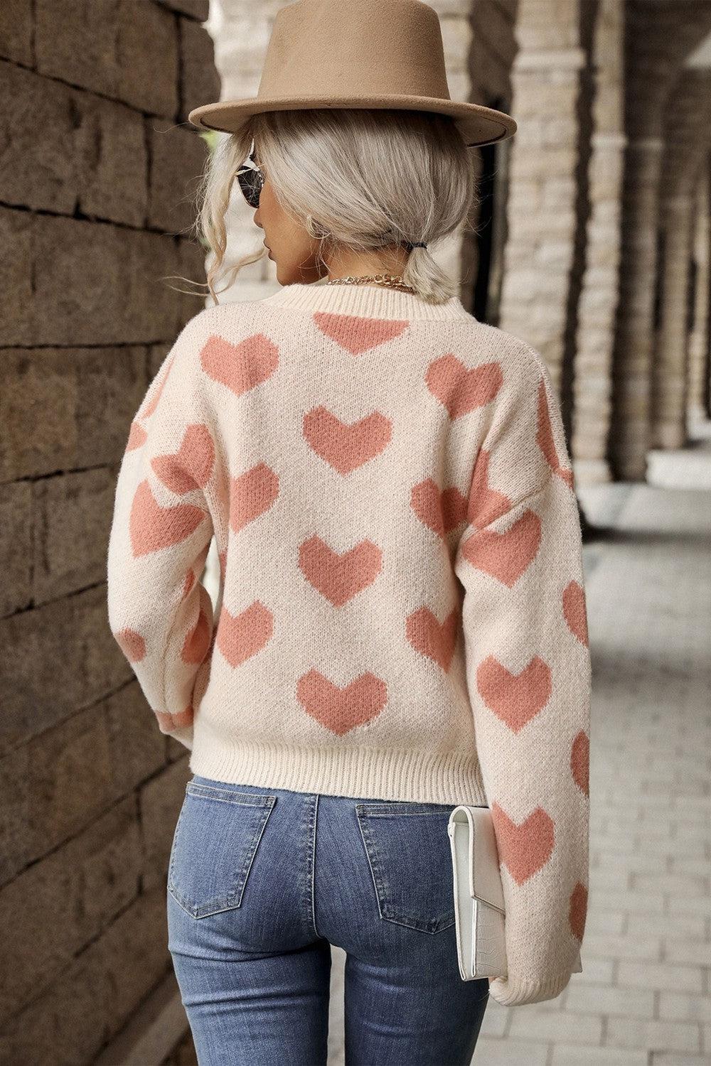 Heart Pattern Dropped Shoulder Sweater BLUE ZONE PLANET