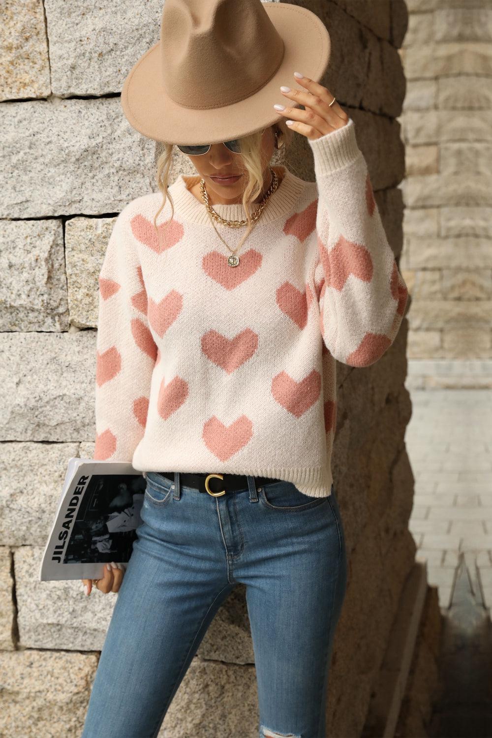 Heart Pattern Dropped Shoulder Sweater BLUE ZONE PLANET