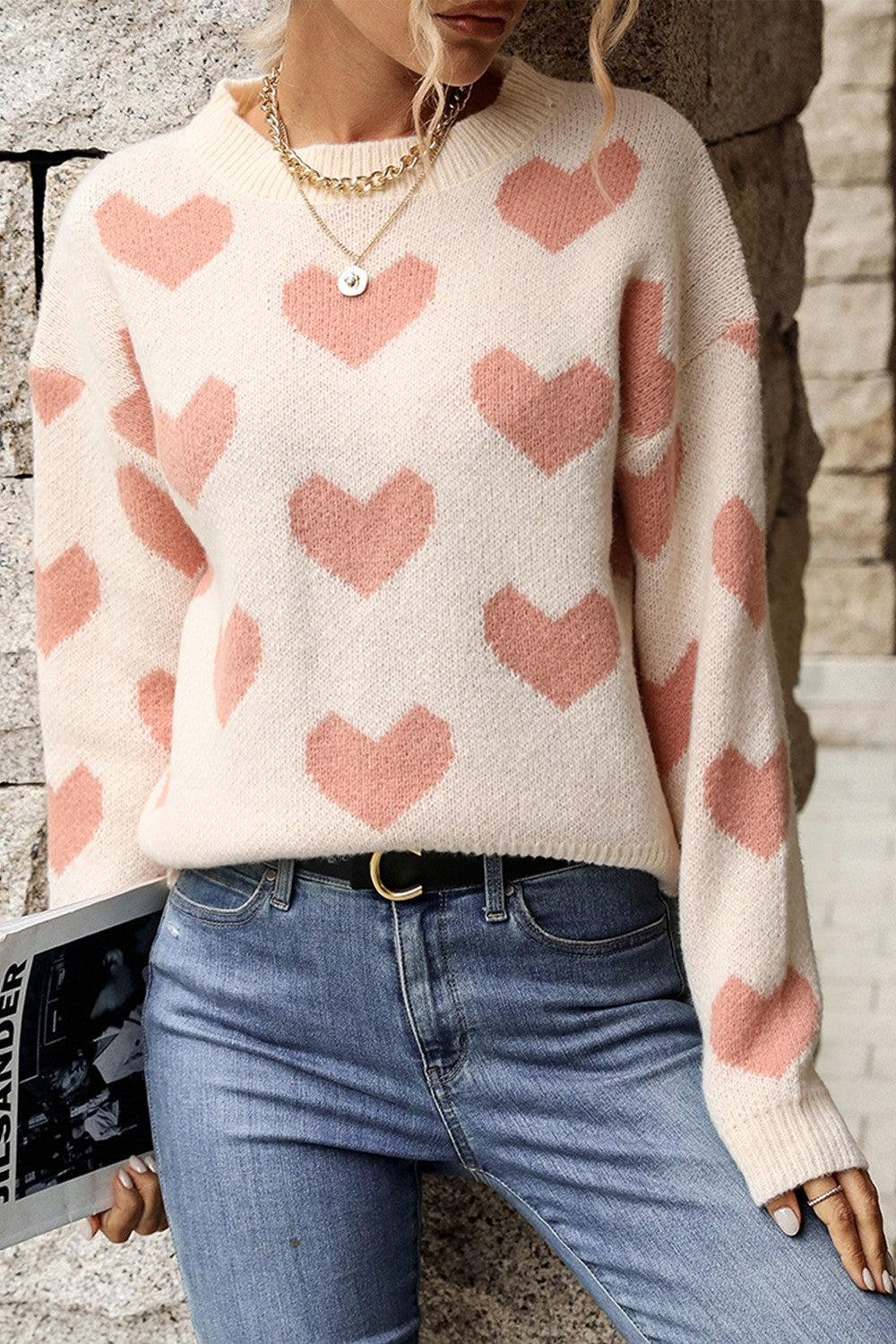 Heart Pattern Dropped Shoulder Sweater BLUE ZONE PLANET