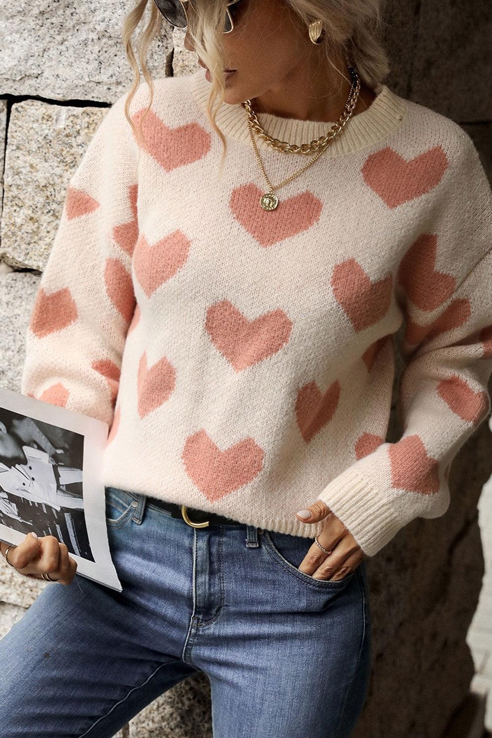 Heart Pattern Dropped Shoulder Sweater BLUE ZONE PLANET