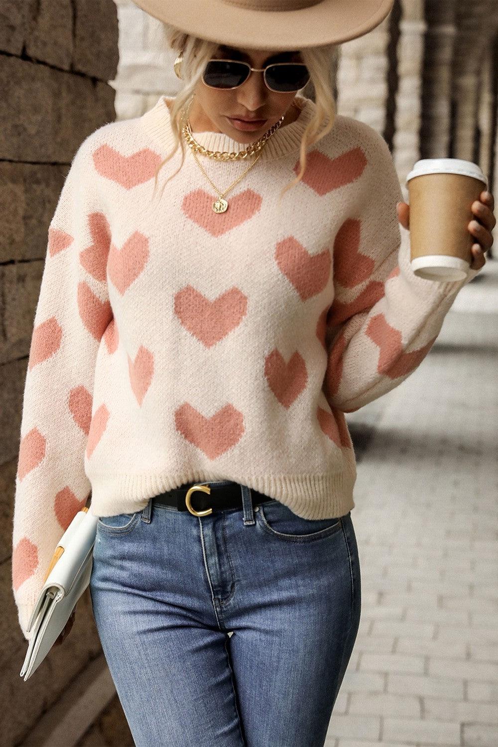 Heart Pattern Dropped Shoulder Sweater BLUE ZONE PLANET