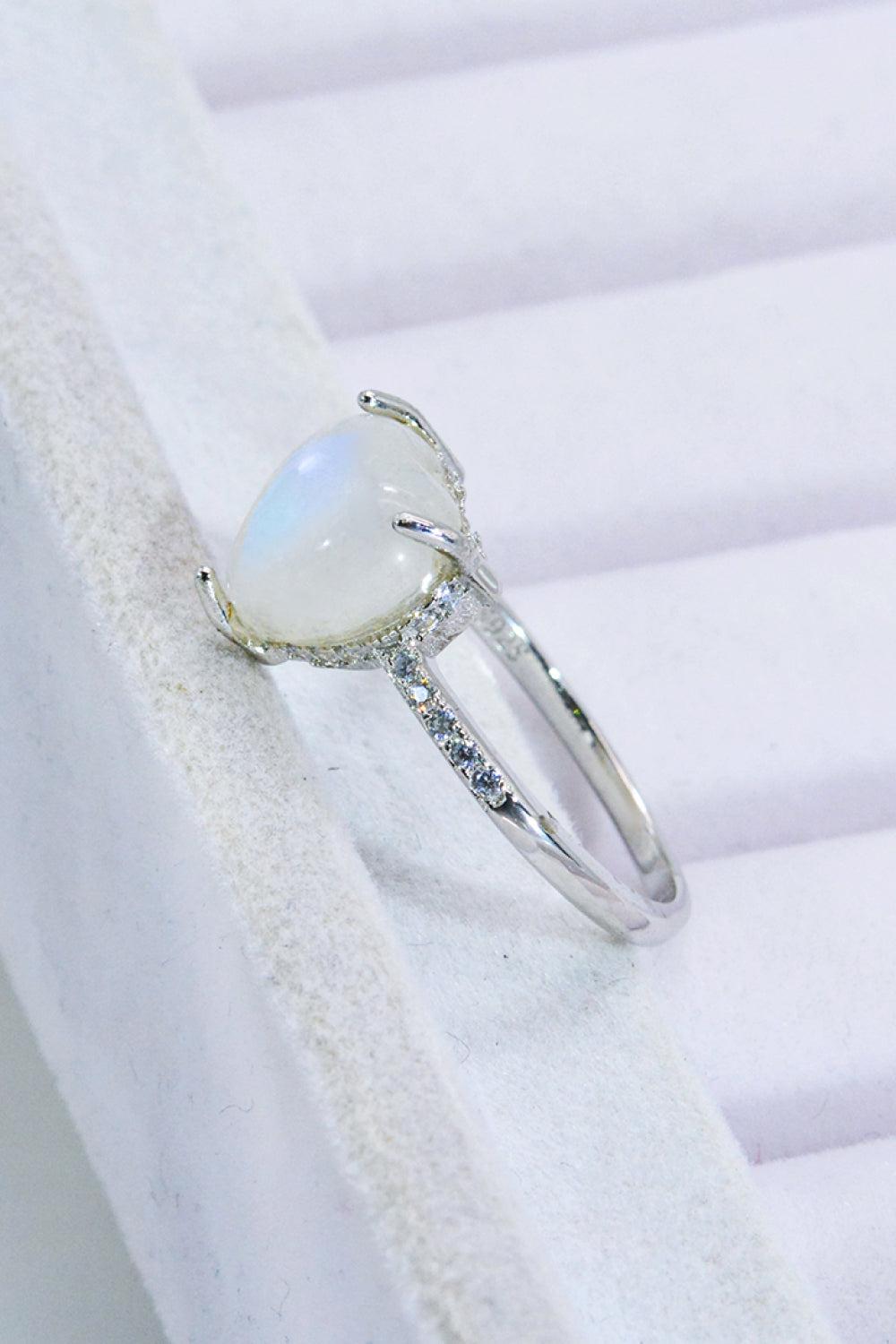 Heart-Shaped Natural Moonstone Ring BLUE ZONE PLANET