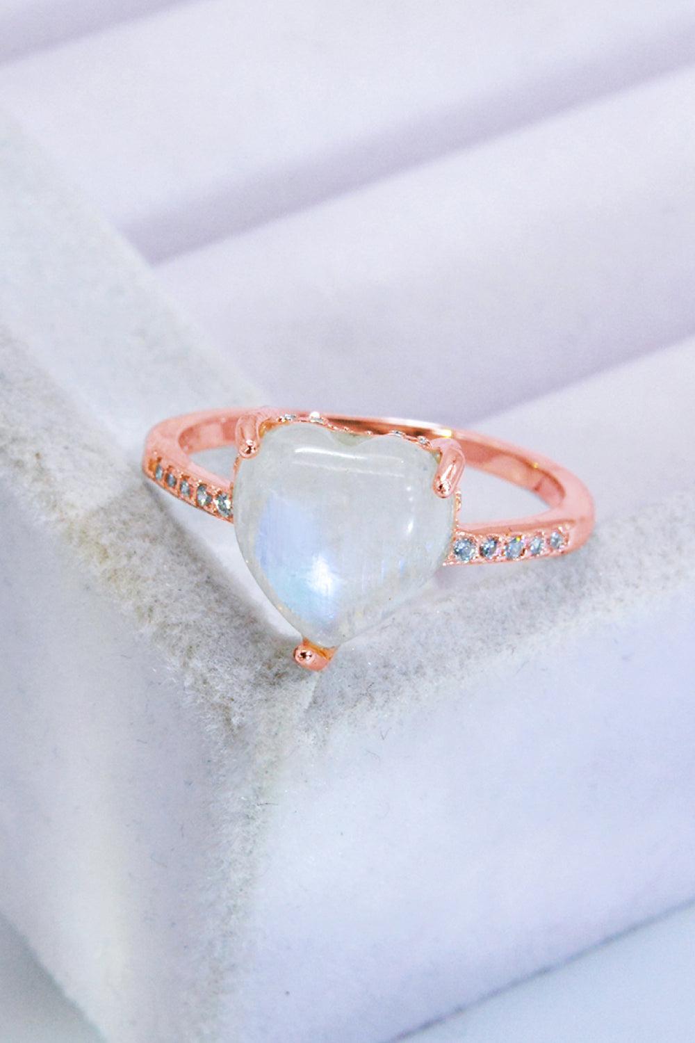 Heart-Shaped Natural Moonstone Ring BLUE ZONE PLANET