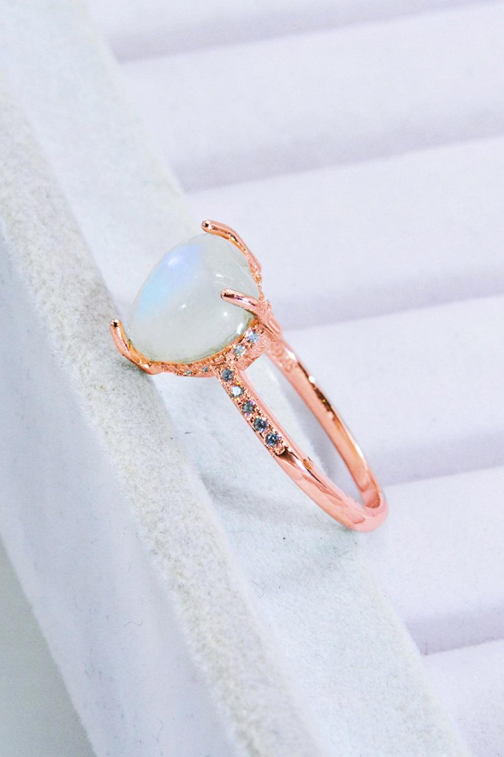 Heart-Shaped Natural Moonstone Ring BLUE ZONE PLANET