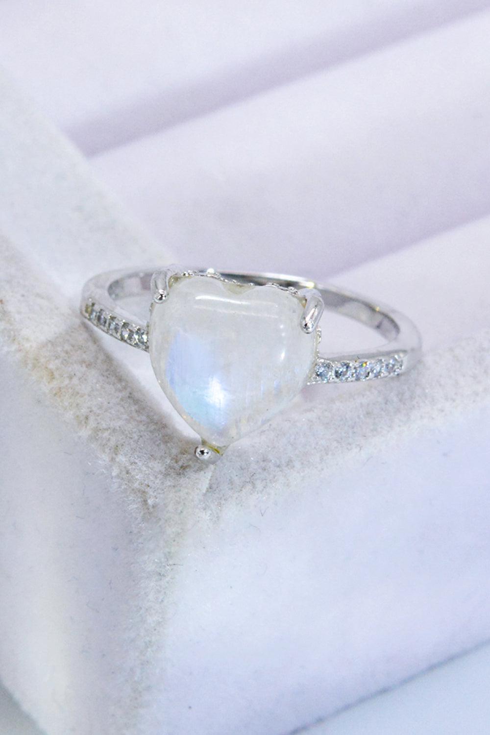 Heart-Shaped Natural Moonstone Ring BLUE ZONE PLANET