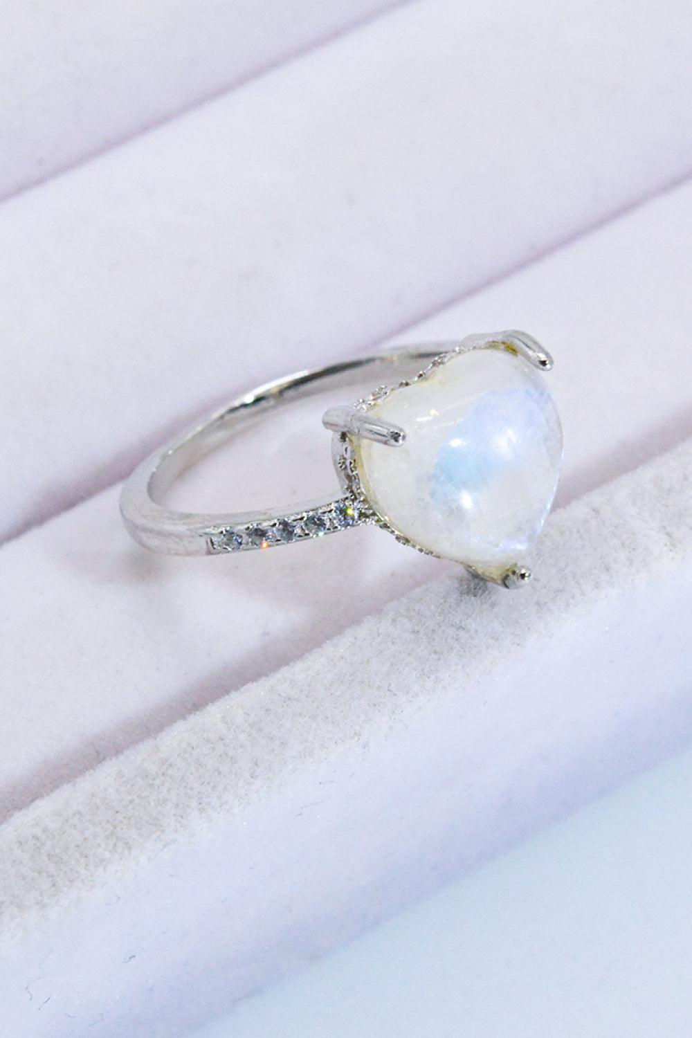 Heart-Shaped Natural Moonstone Ring BLUE ZONE PLANET