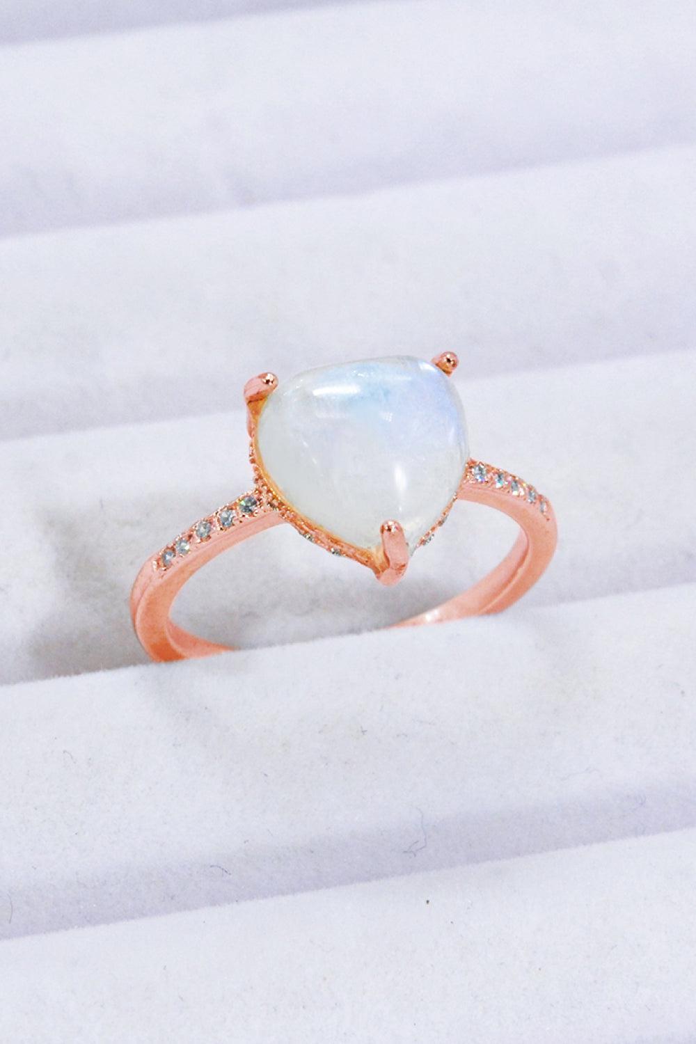 Heart-Shaped Natural Moonstone Ring BLUE ZONE PLANET