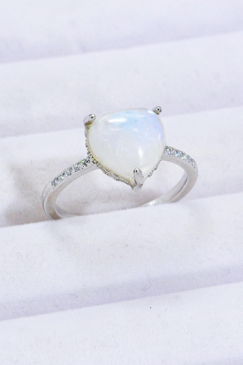 Heart-Shaped Natural Moonstone Ring BLUE ZONE PLANET