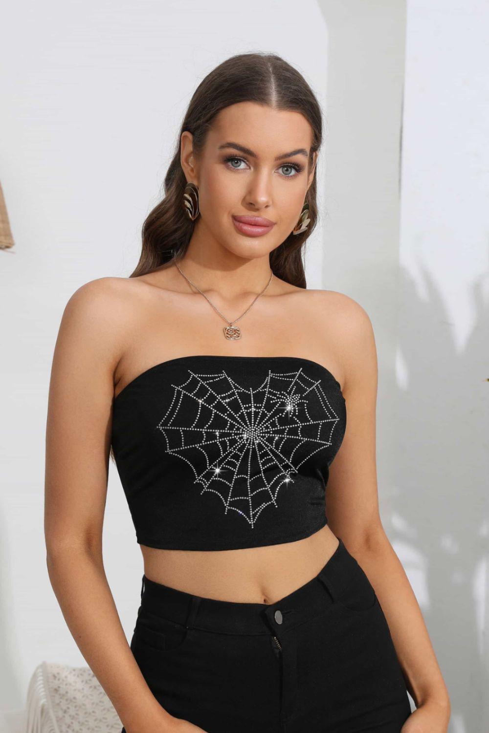 Heart Spider Web Graphic Tube Top BLUE ZONE PLANET