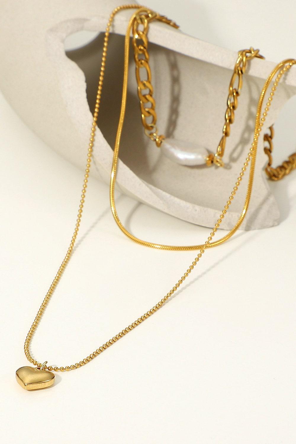 Heartbeat Triple-Layered Heart Pendant Necklace BLUE ZONE PLANET