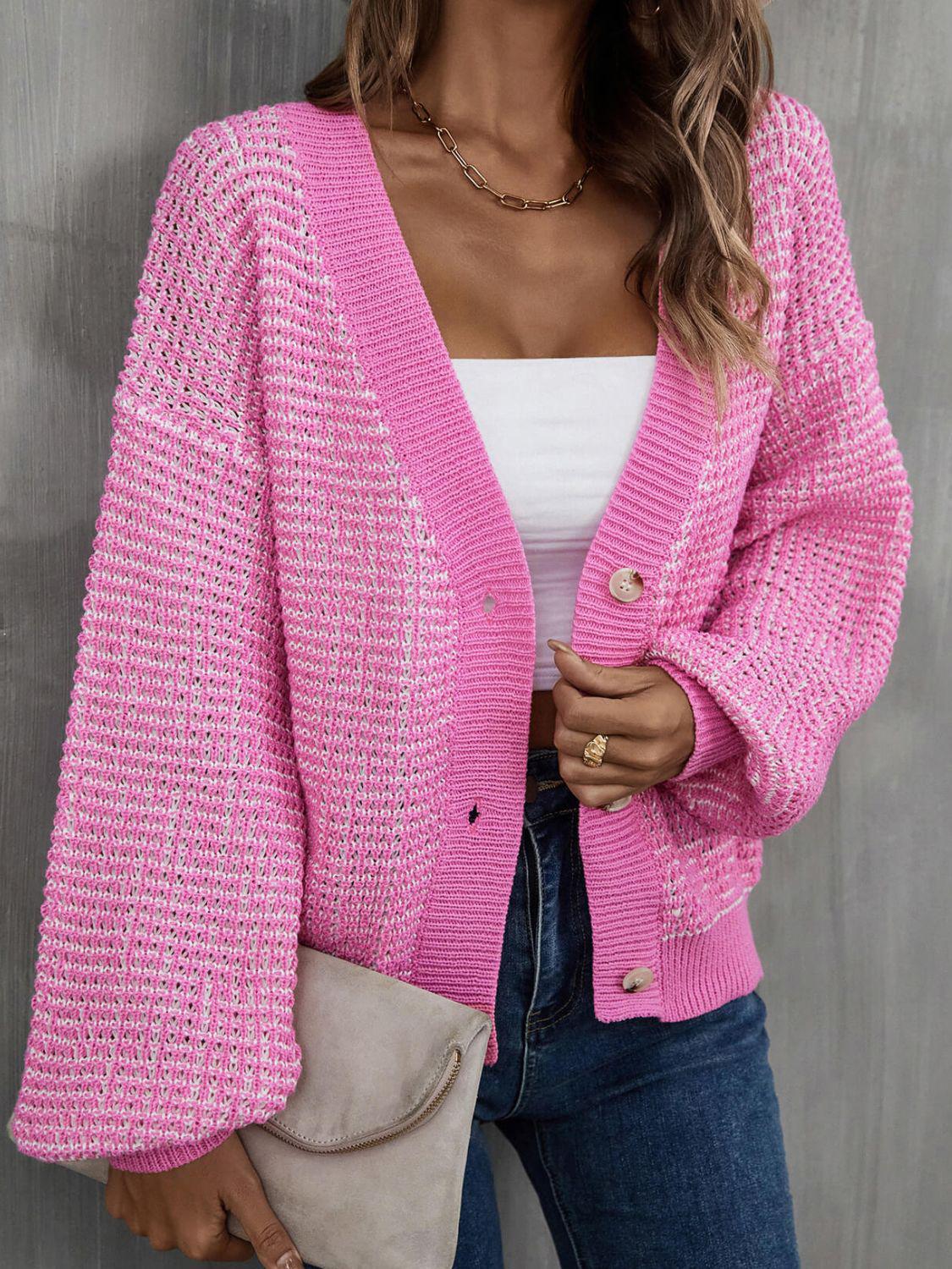 Heathered Lantern Sleeve Cardigan BLUE ZONE PLANET