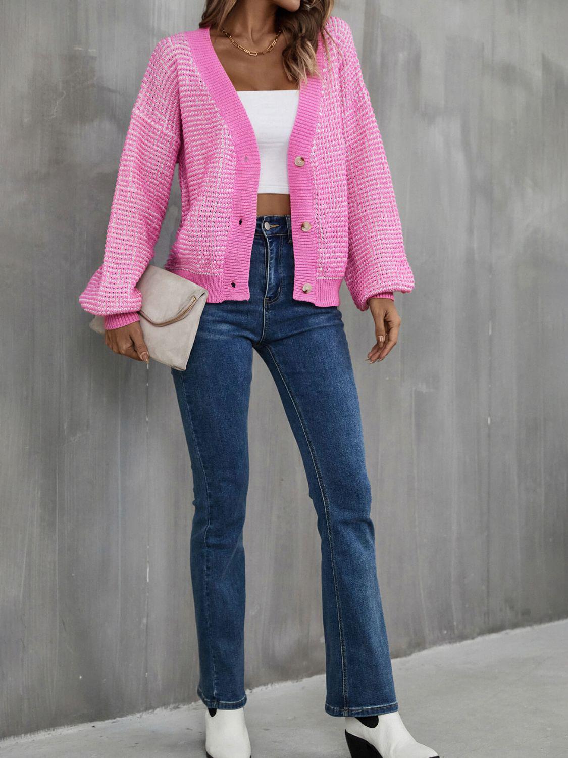 Heathered Lantern Sleeve Cardigan BLUE ZONE PLANET