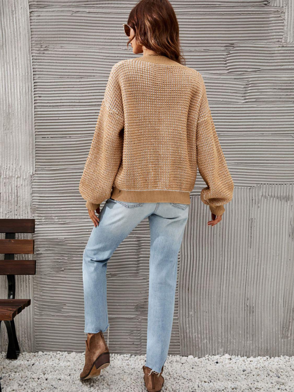 Heathered Lantern Sleeve Cardigan BLUE ZONE PLANET