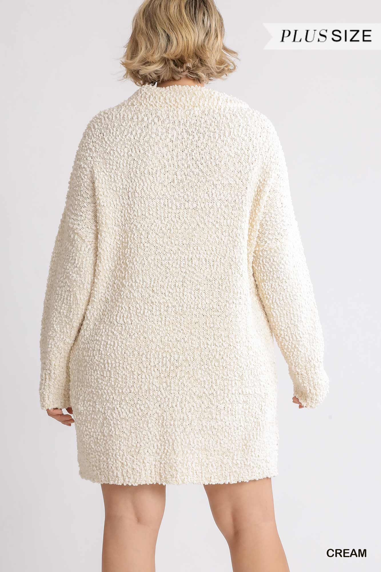 High Cowl Neck Bouclé Long Sleeve Sweater Dress Blue Zone Planet