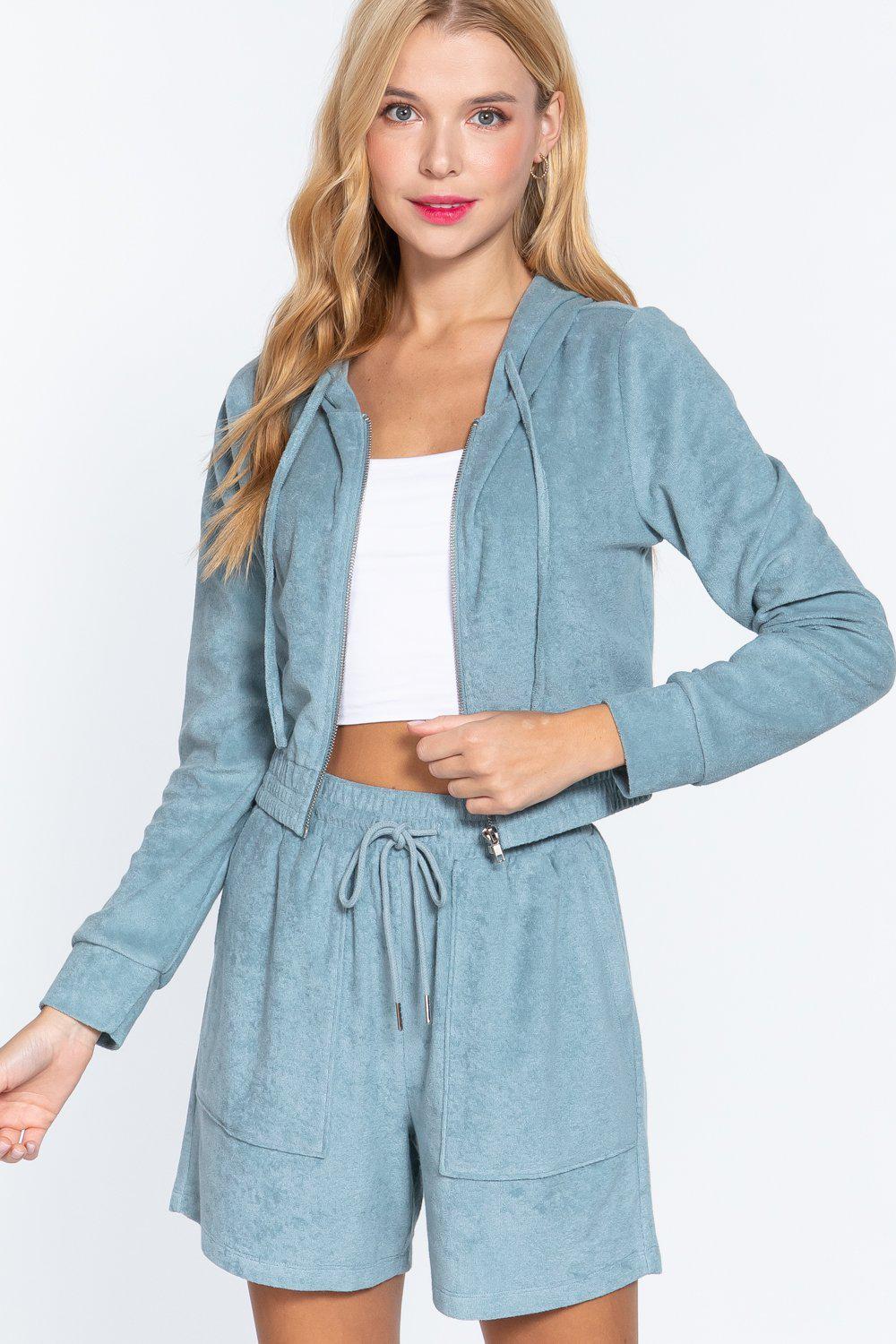 Hoodie Terry Towelling Jacket Blue Zone Planet