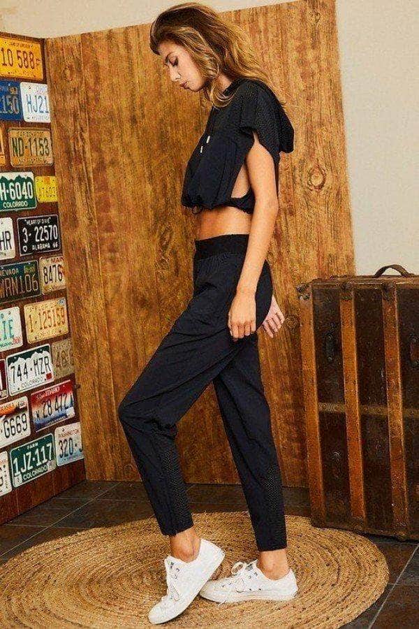 Hoodie Waist Adjustable Contrast Mesh Crop Top Blue Zone Planet