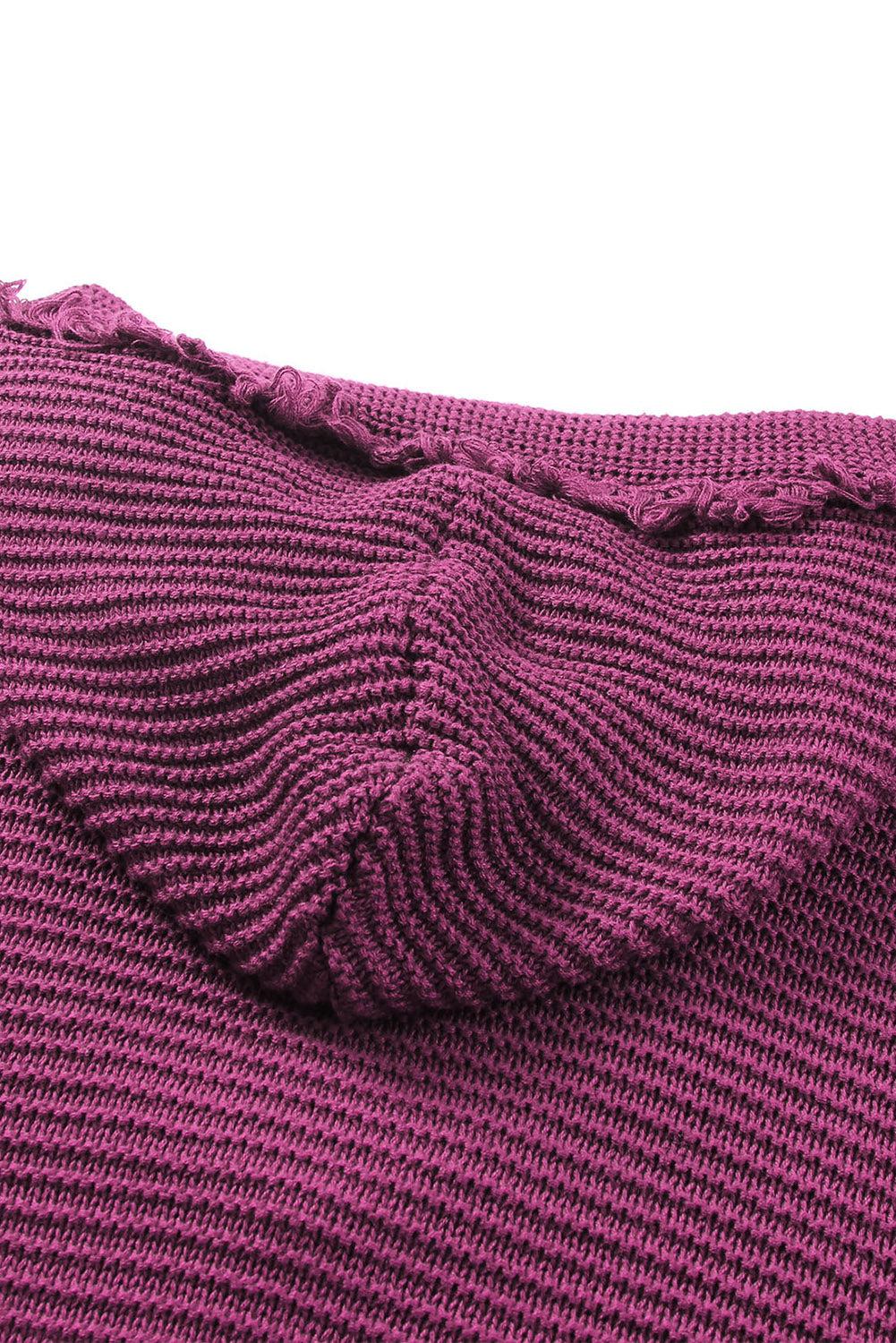 Horizontal Ribbing Fringe Trim Hooded Sweater BLUE ZONE PLANET
