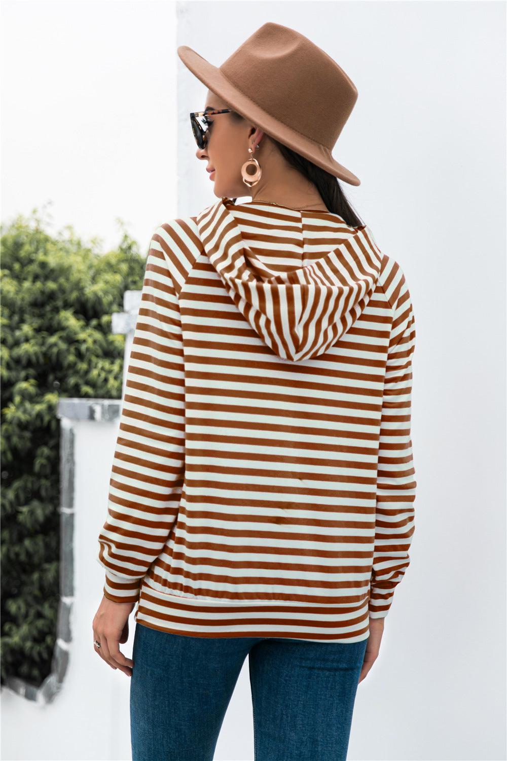 Horizontal Stripe Raglan Sleeve Hoodie BLUE ZONE PLANET
