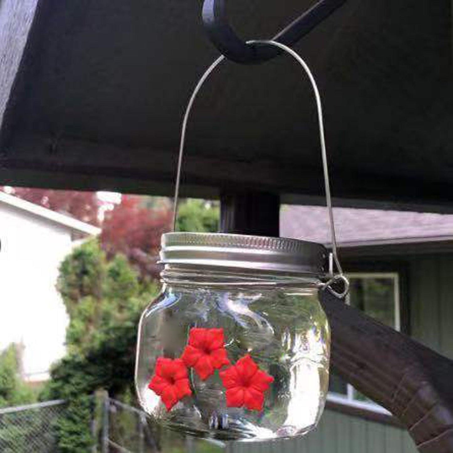Hummingbird Hanging Feeder Jar with Flower Mechanism BLUE ZONE PLANET