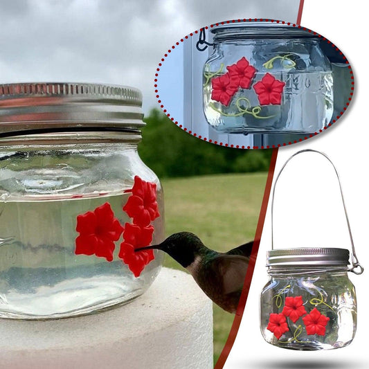 Hummingbird Hanging Feeder Jar with Flower Mechanism BLUE ZONE PLANET