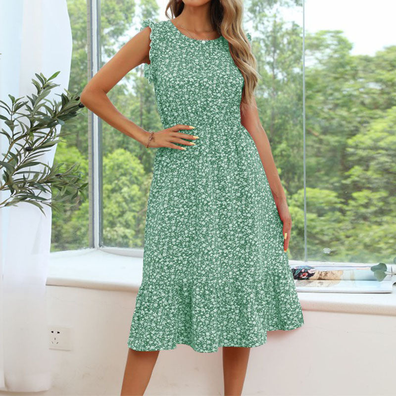 Blue Zone Planet | Sleeveless ditsy floral print slim midi dress BLUE ZONE PLANET