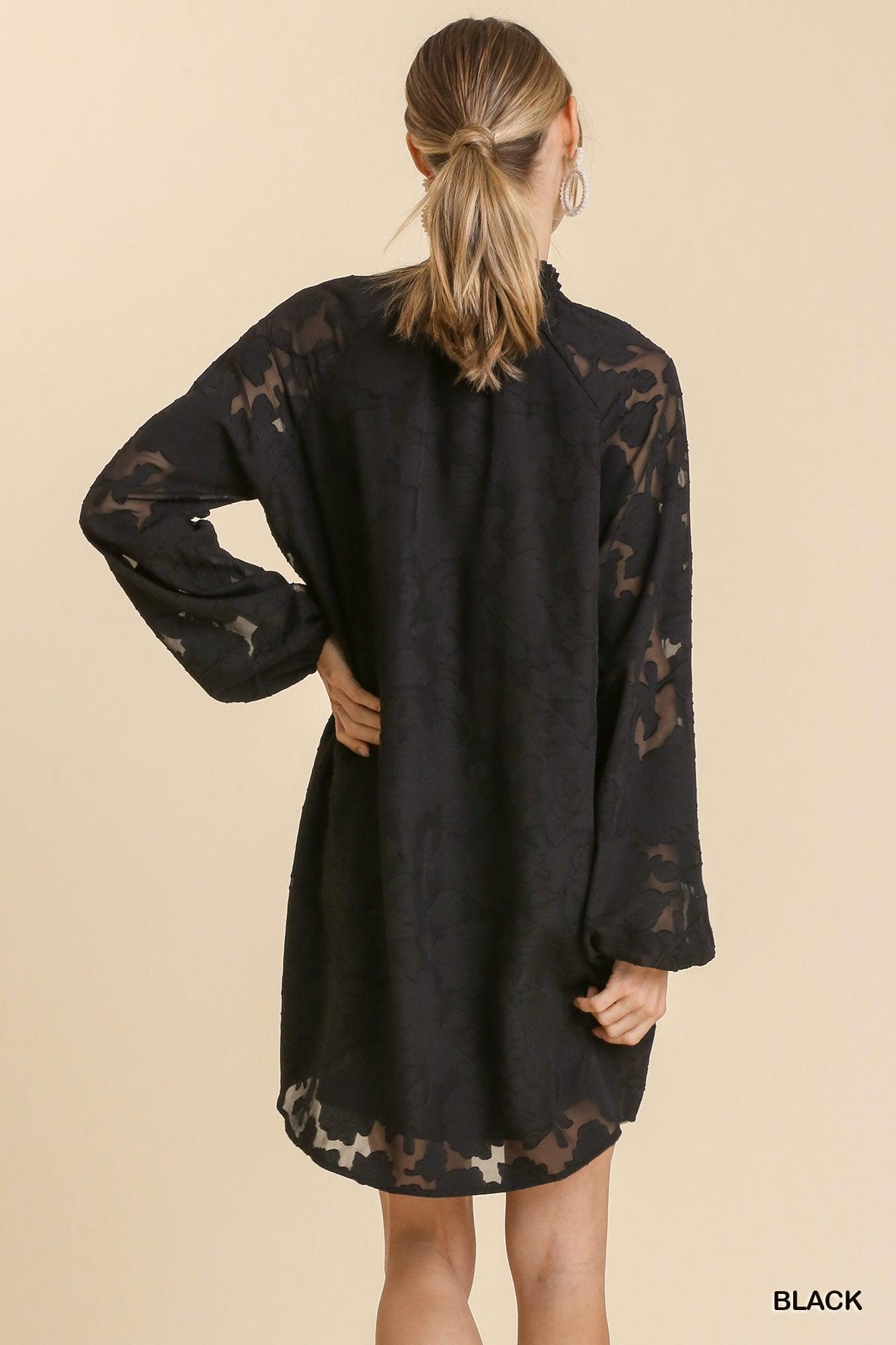 Jacquard Raglan Smocked Tie Neck Yoke Dress Blue Zone Planet