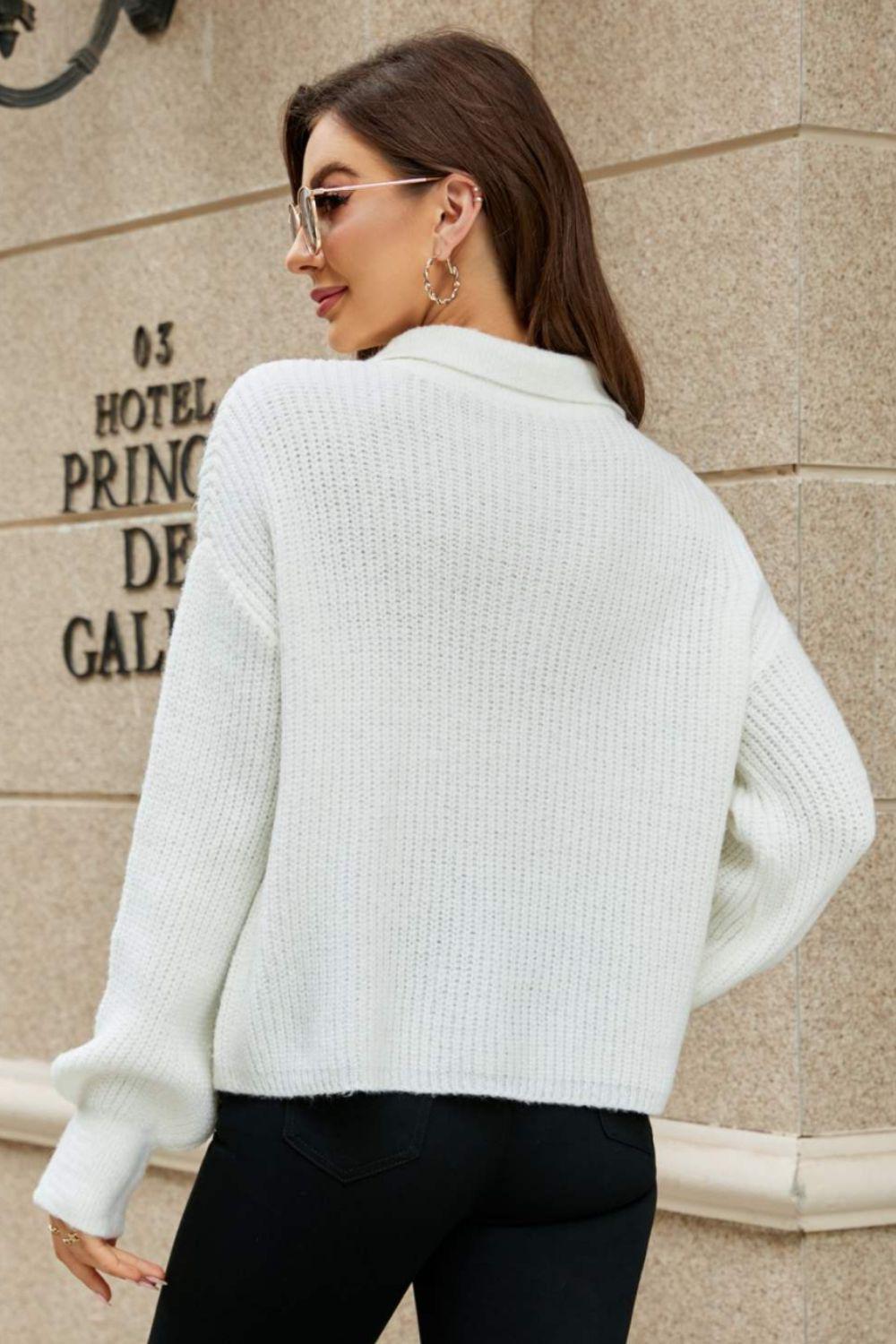 Johnny Collar Lantern Sleeve Sweater BLUE ZONE PLANET
