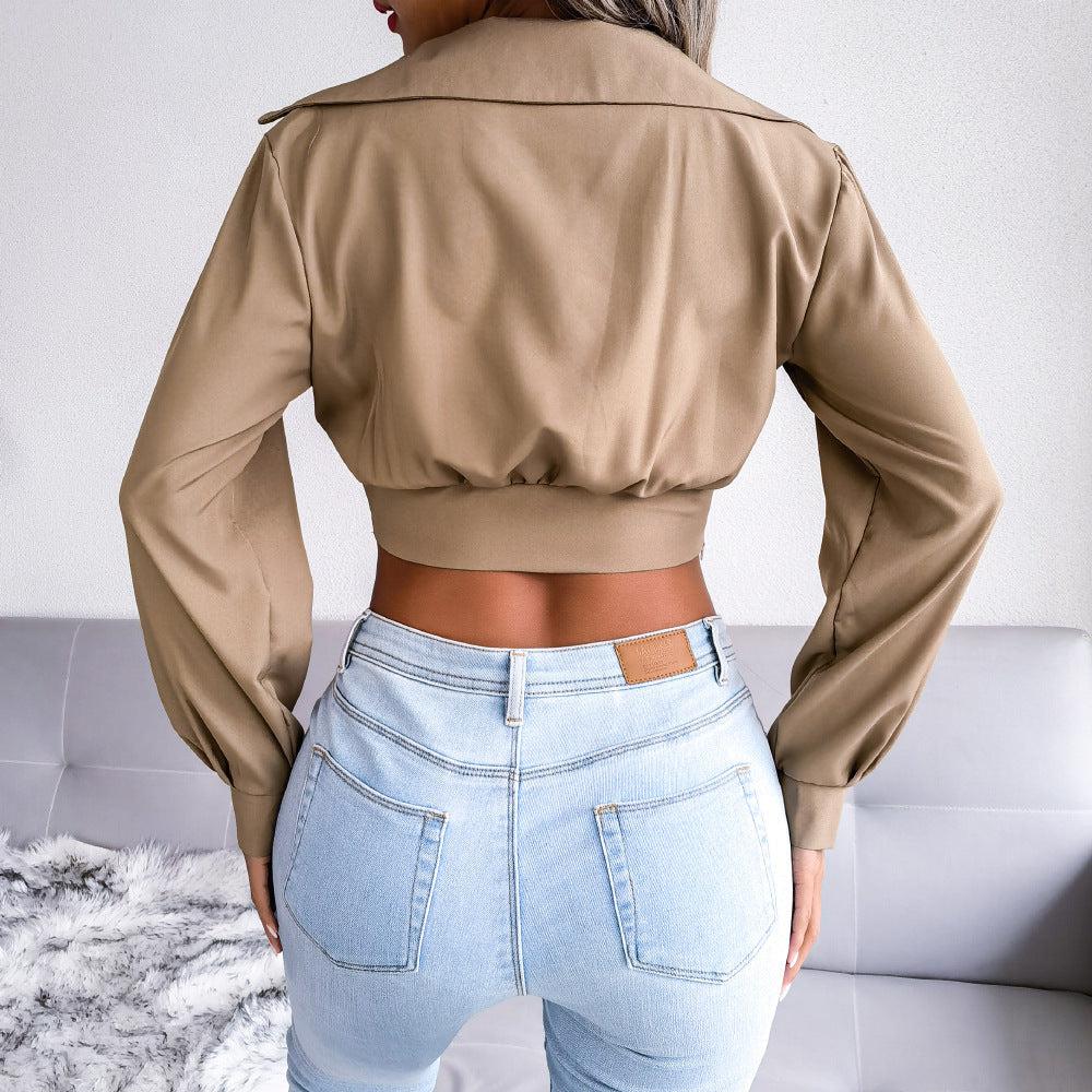 Knot Detail Collared Cropped Top BLUE ZONE PLANET