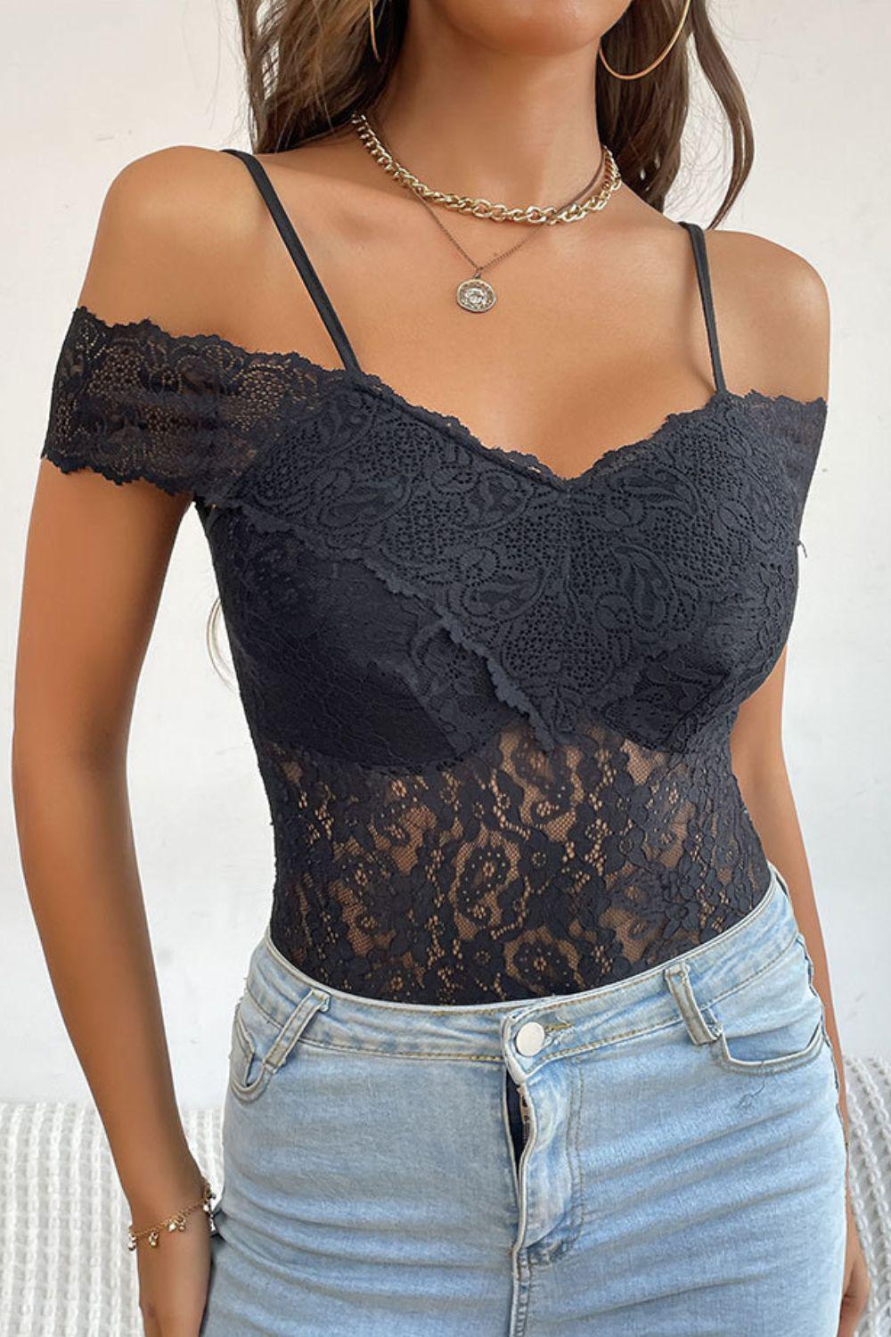 Lace Cold-Shoulder Bodysuit BLUE ZONE PLANET