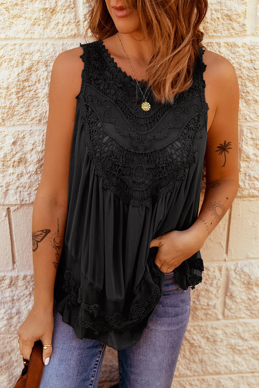 Lace Detail Button Back Sleeveless Top BLUE ZONE PLANET