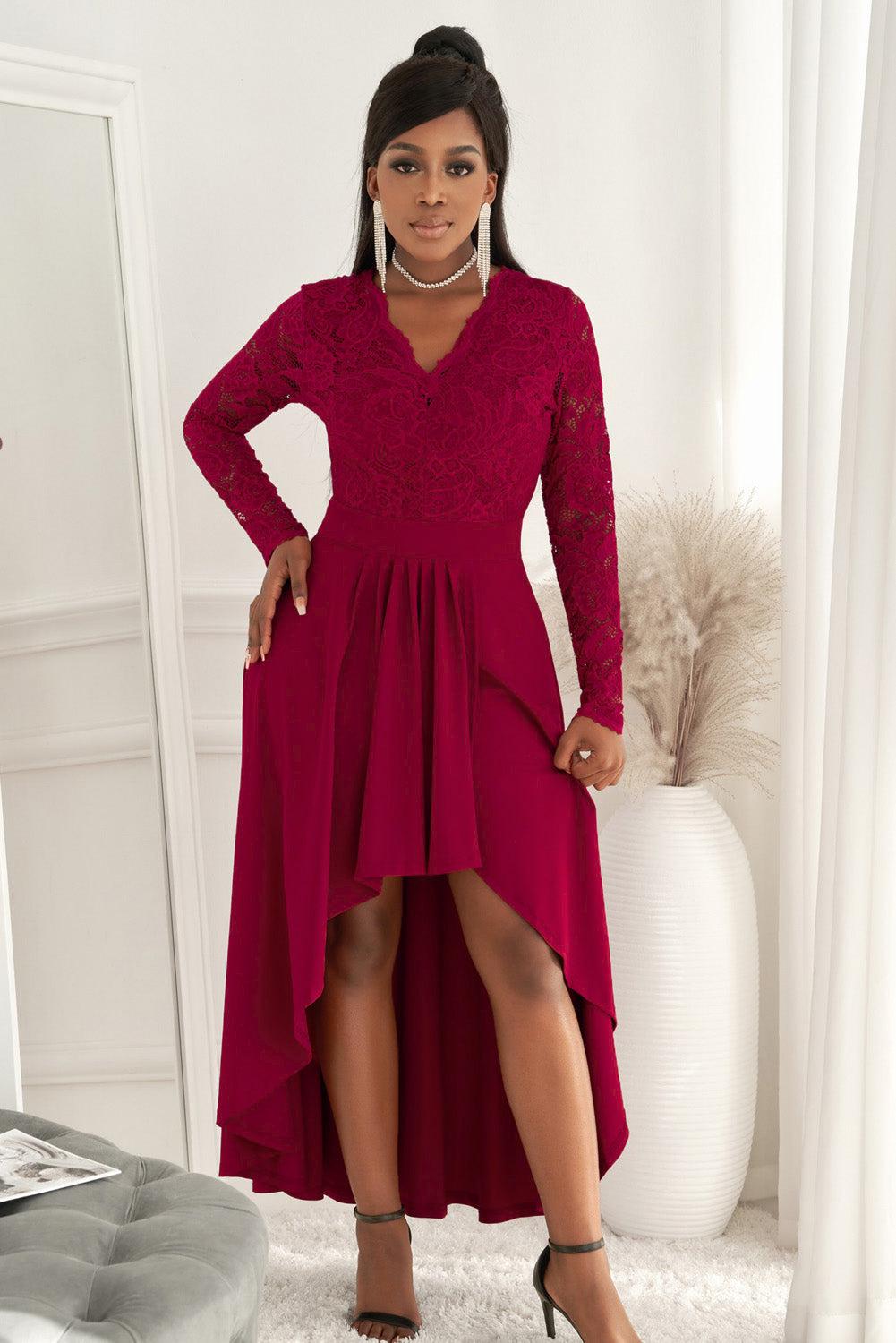 Lace High-Low V-Neck Dress BLUE ZONE PLANET