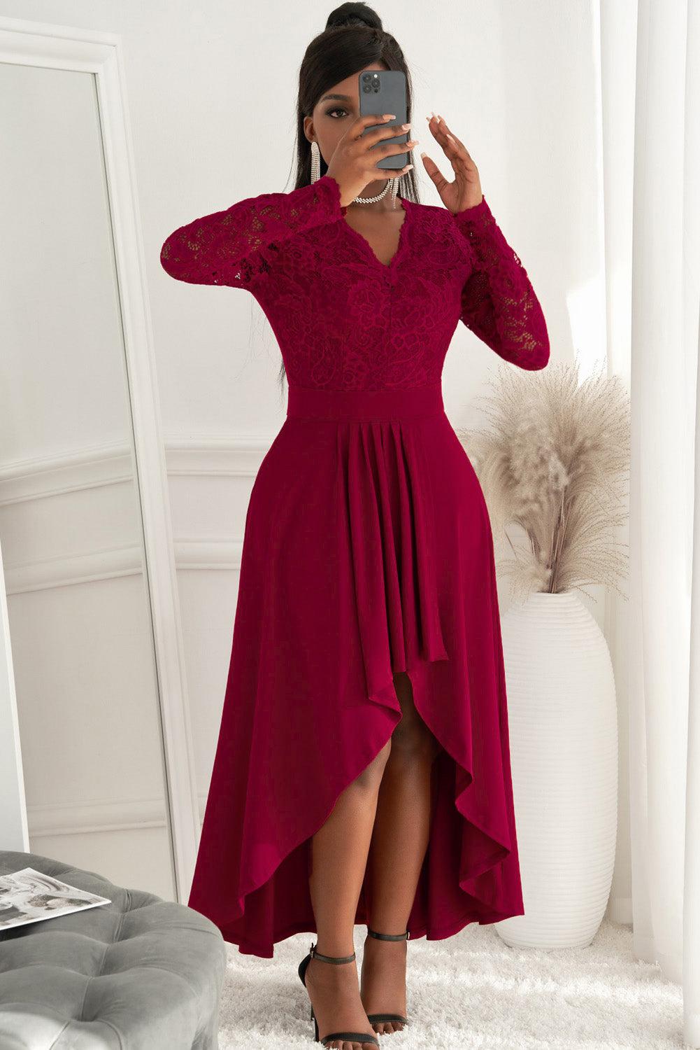 Lace High-Low V-Neck Dress BLUE ZONE PLANET