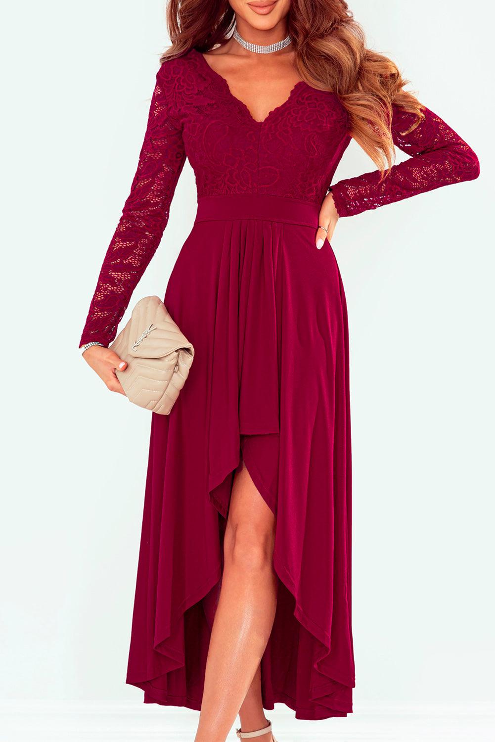 Lace High-Low V-Neck Dress BLUE ZONE PLANET