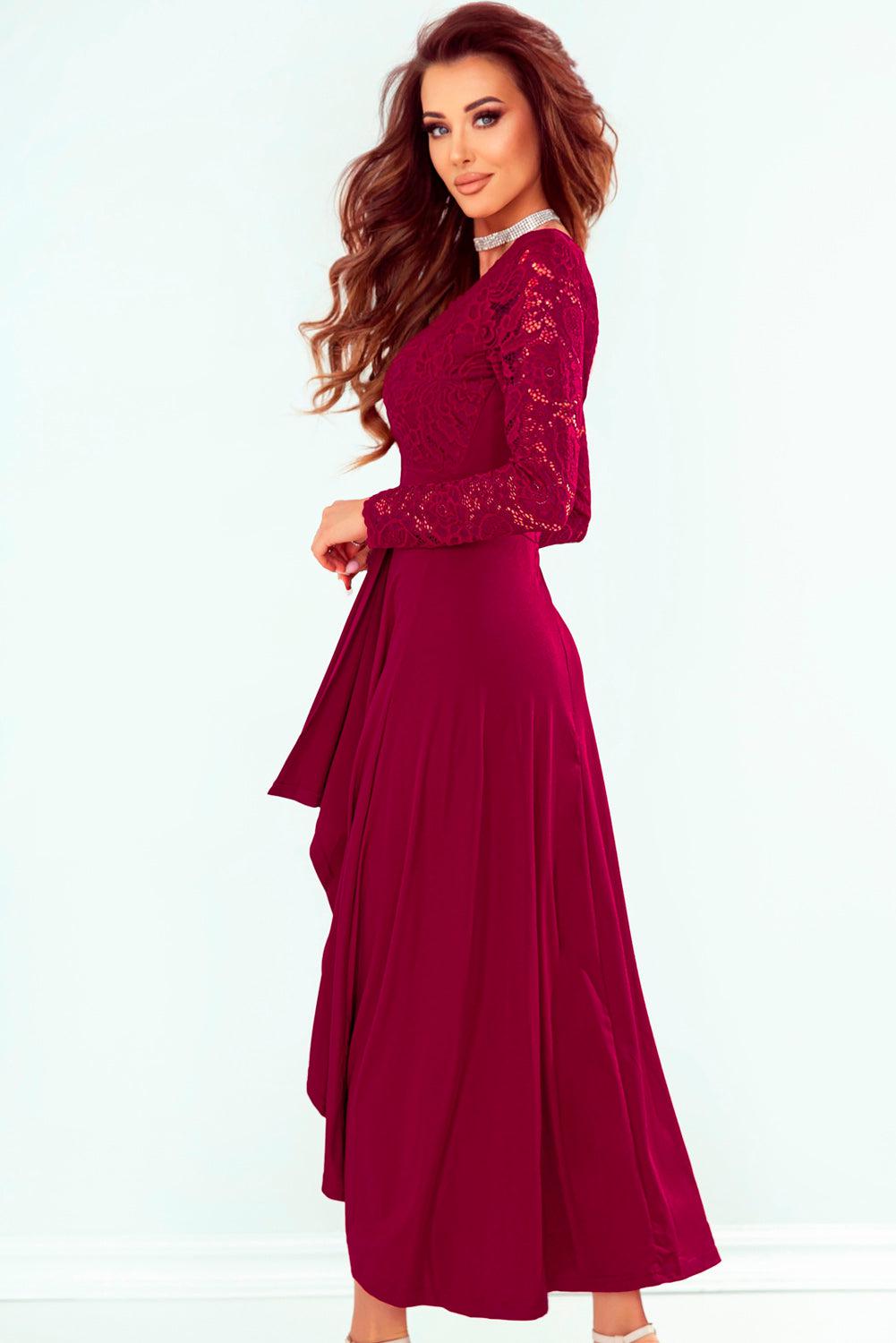 Lace High-Low V-Neck Dress BLUE ZONE PLANET