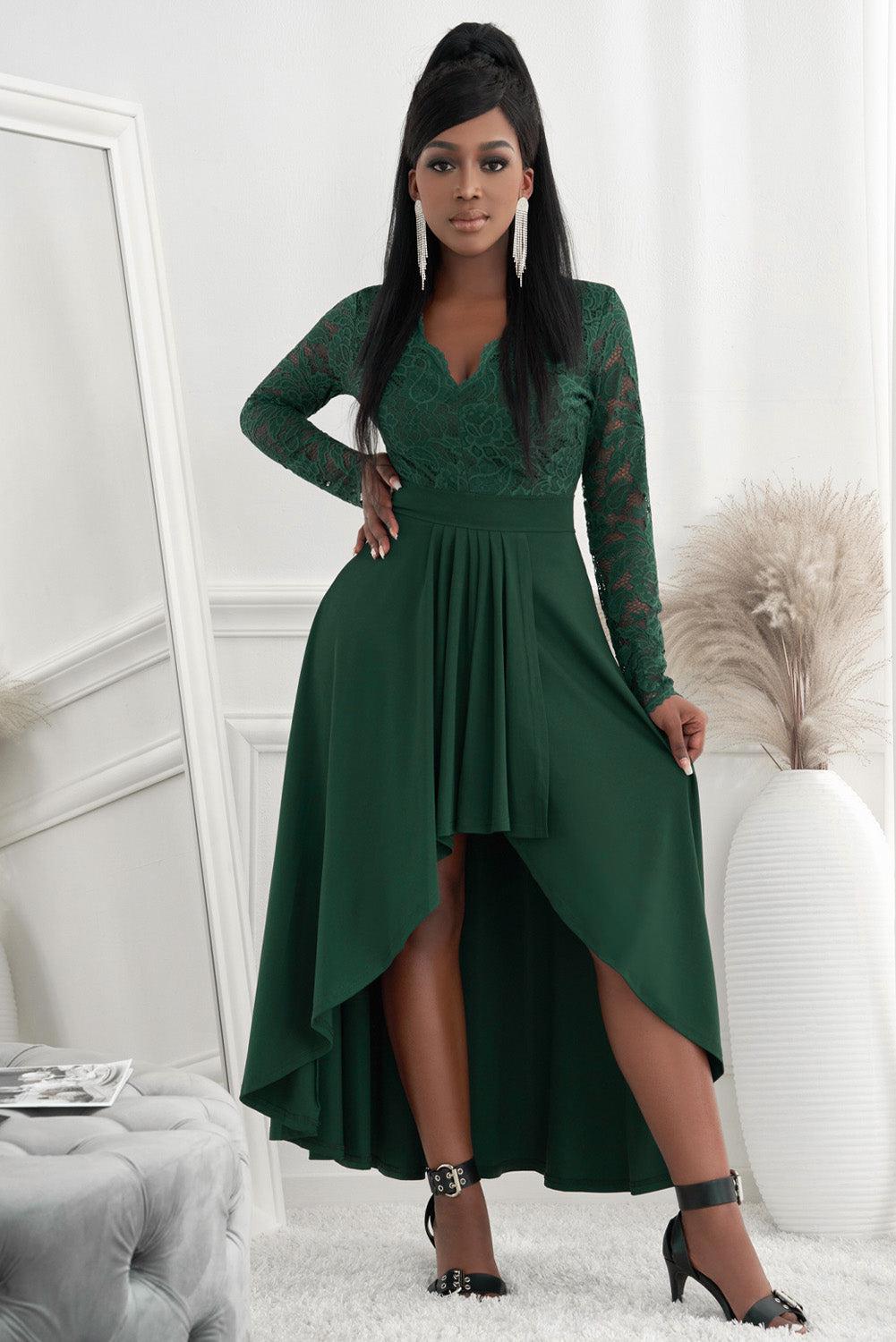 Lace High-Low V-Neck Dress BLUE ZONE PLANET
