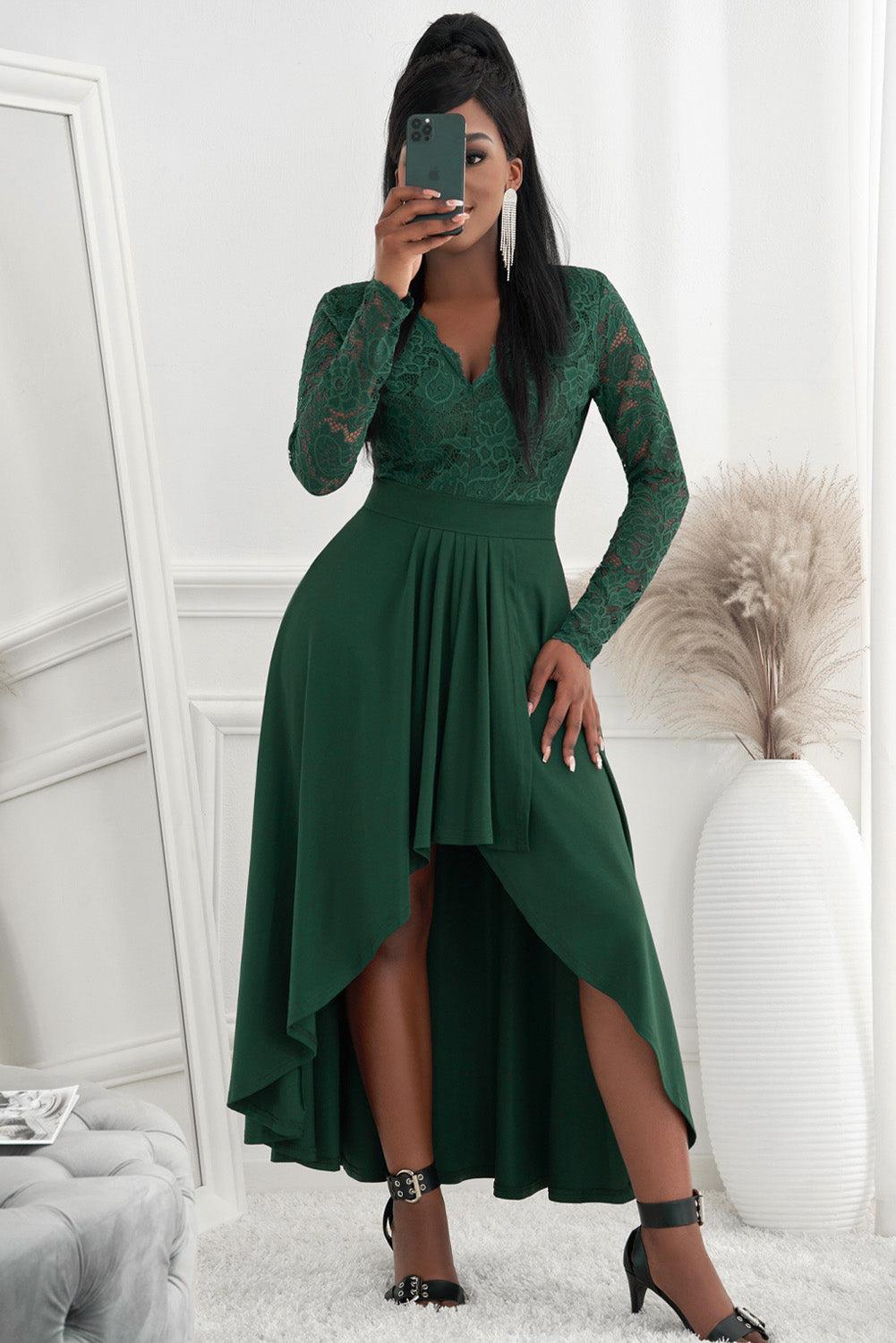 Lace High-Low V-Neck Dress BLUE ZONE PLANET