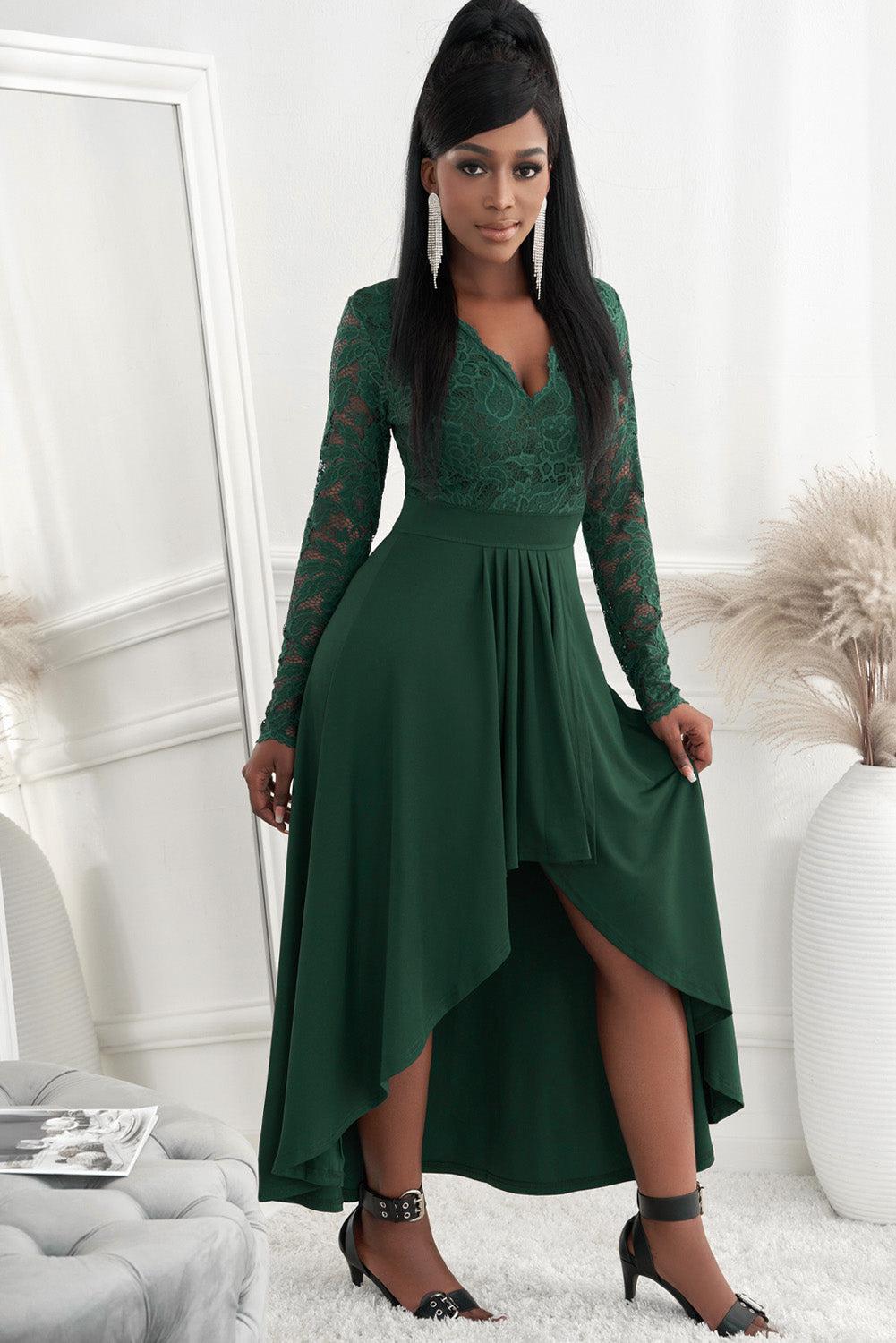 Lace High-Low V-Neck Dress BLUE ZONE PLANET
