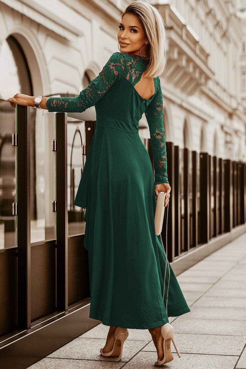 Lace High-Low V-Neck Dress BLUE ZONE PLANET
