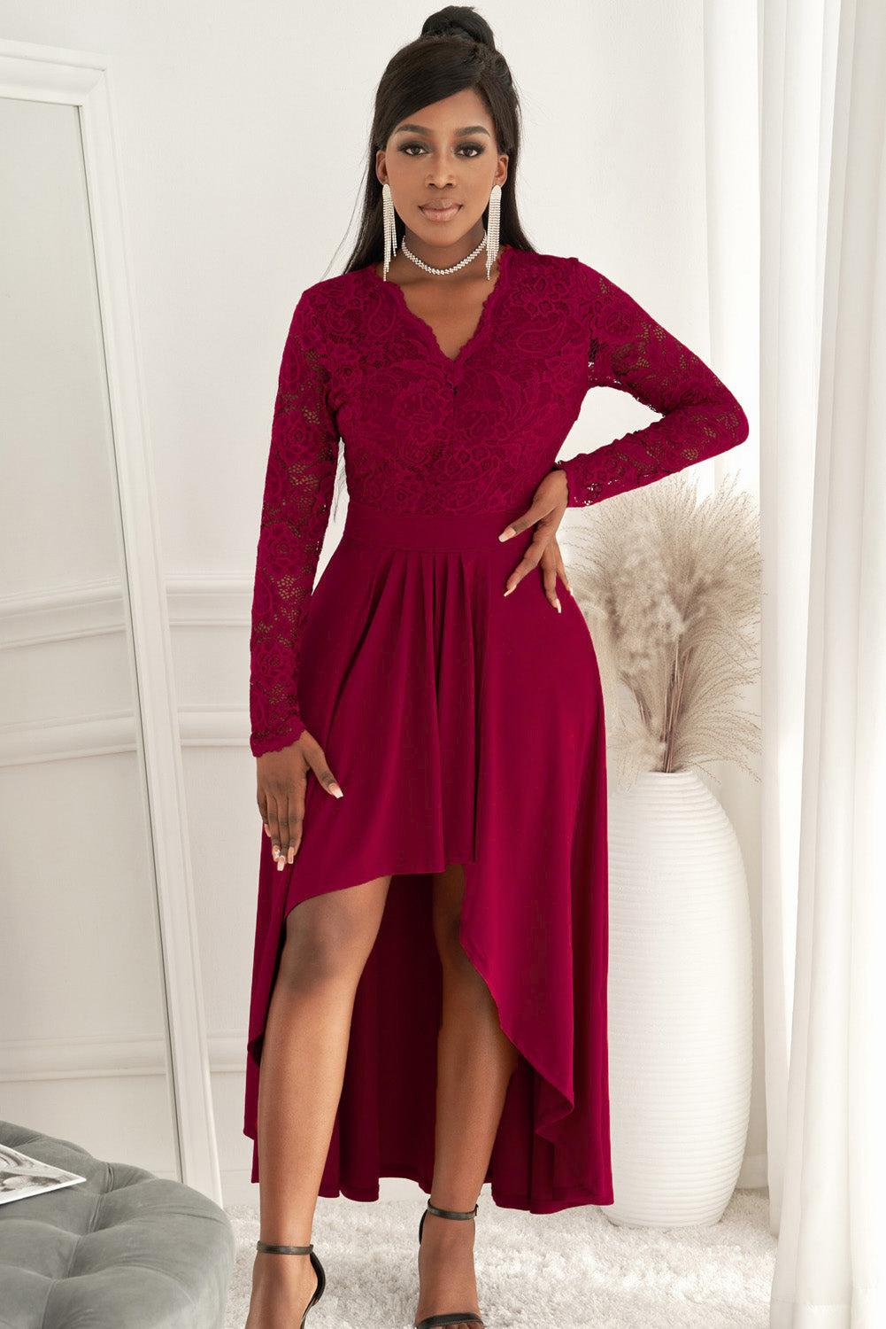 Lace High-Low V-Neck Dress BLUE ZONE PLANET