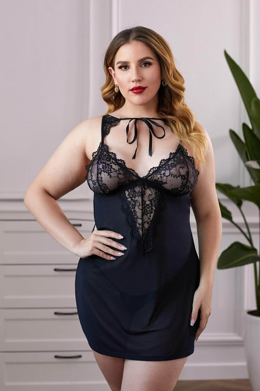 Lace Splicing Mesh Plus Size Lingerie BLUE ZONE PLANET