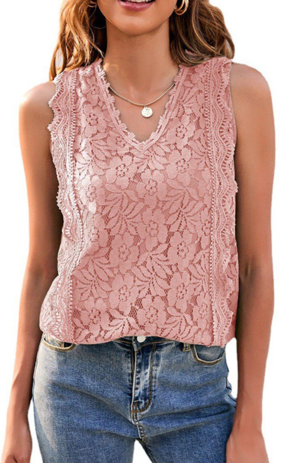 Lace V-Neck Tank BLUE ZONE PLANET