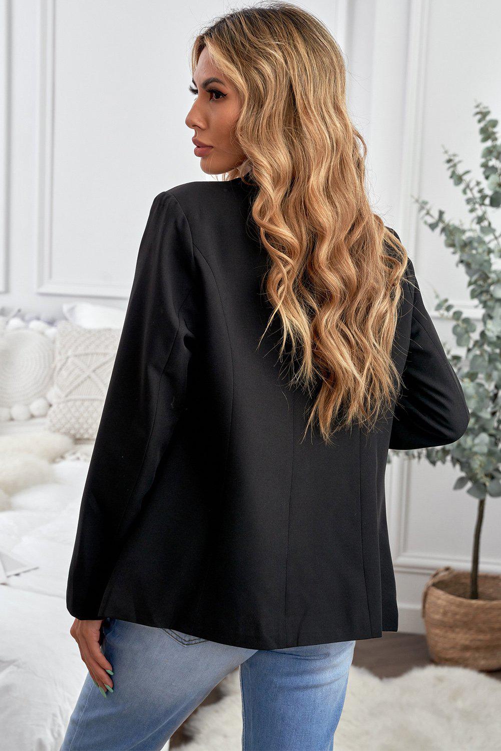 Lapel Collar Button Pocket Blazer BLUE ZONE PLANET