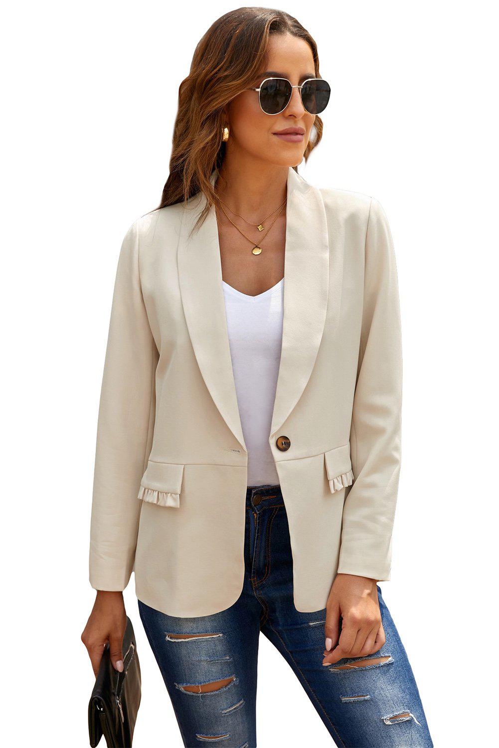 Lapel Collar Button Pocket Blazer BLUE ZONE PLANET
