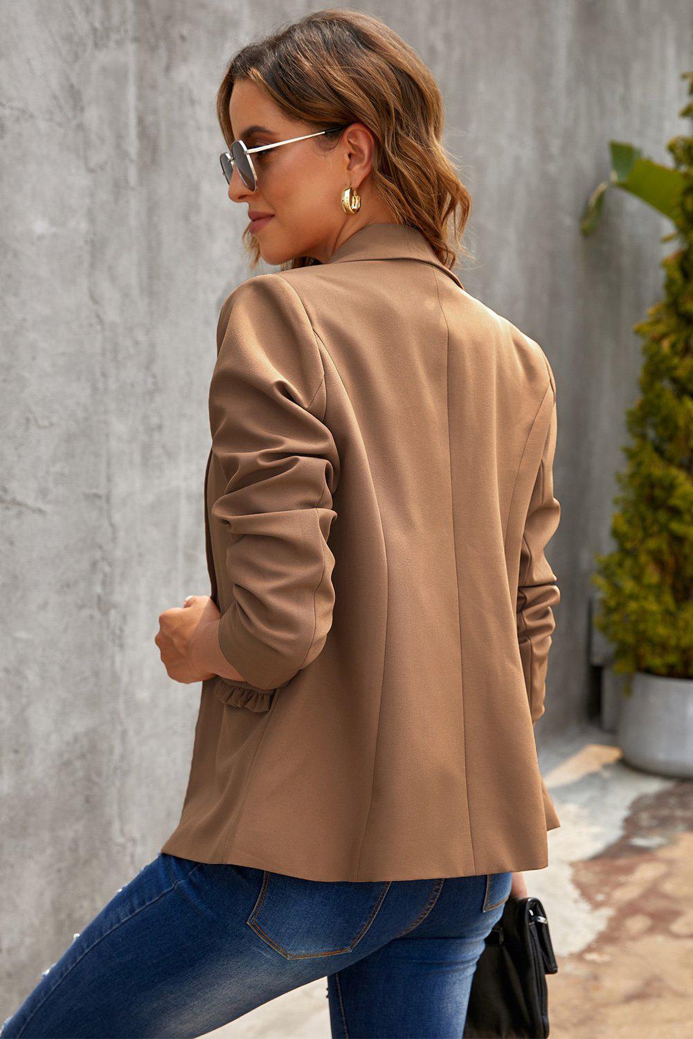 Lapel Collar Button Pocket Blazer BLUE ZONE PLANET