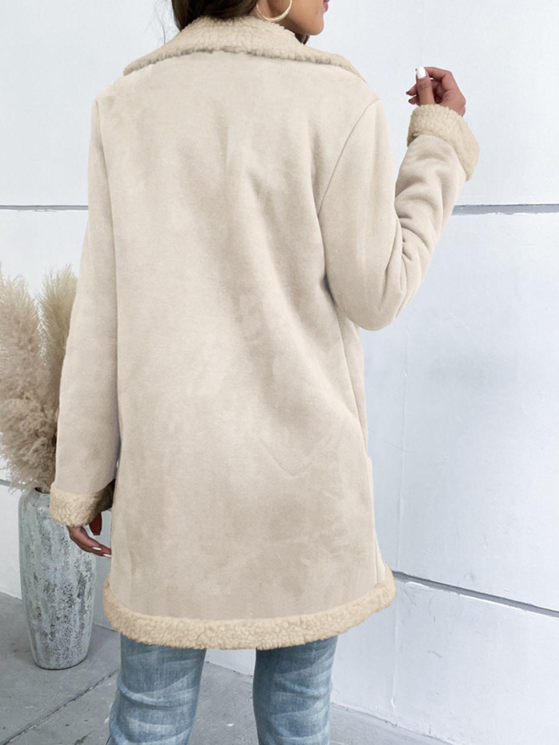 Lapel Collar Teddy Lining Longline Coat BLUE ZONE PLANET