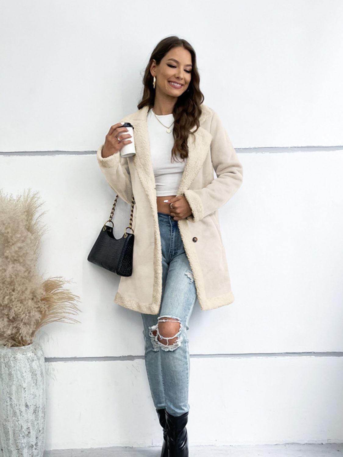 Lapel Collar Teddy Lining Longline Coat BLUE ZONE PLANET