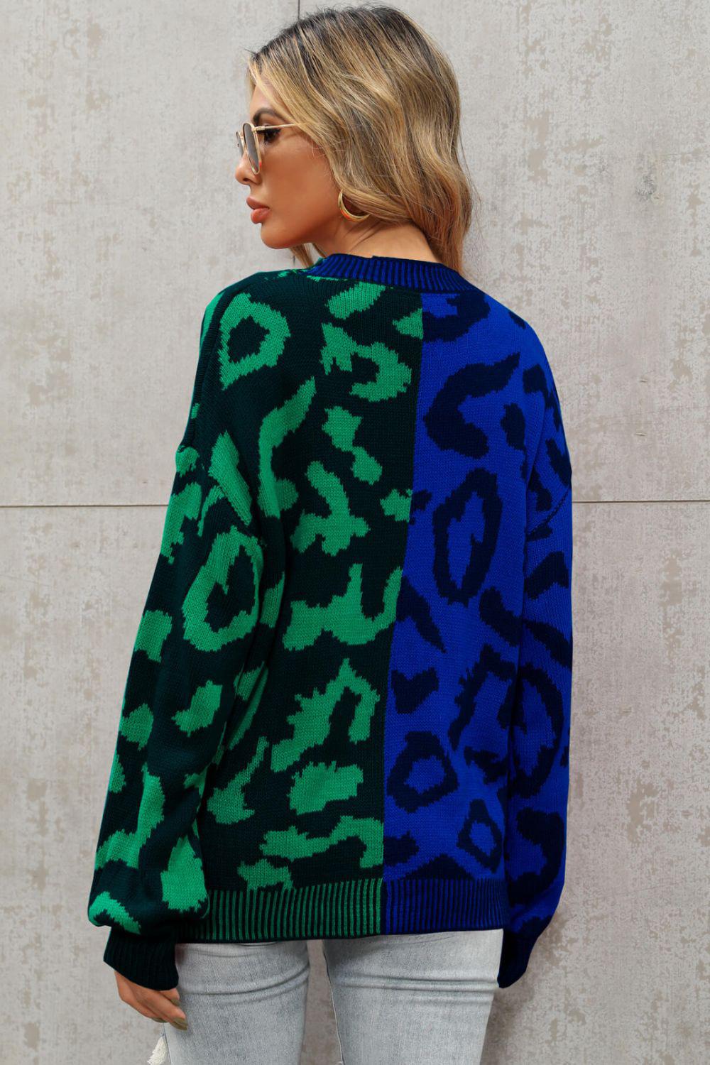 Leopard Button Front Ribbed Trim Cardigan BLUE ZONE PLANET